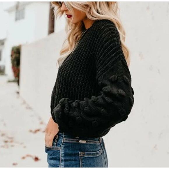 Chic Socialite Bubble Sleeve Knitted Pullover Sweater | Chicgenes - Picture 3 of 3